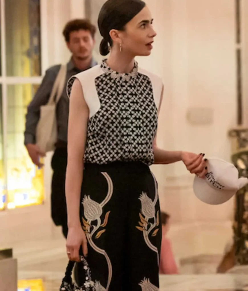 Emily In Paris S05 Emily Cooper Embroidered Sleeveless Blouse